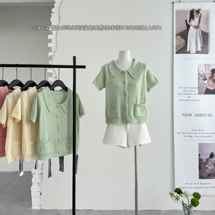 短袖 2026新款 高比例马海马定染色绒感娃娃领针织衫 奶油云朵 im向