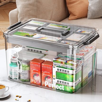 透明药箱家庭装大号大容量分层家用药物药品收纳盒医疗箱急救药盒