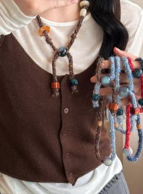 复古针织毛线串珠抽拉编织链个性
