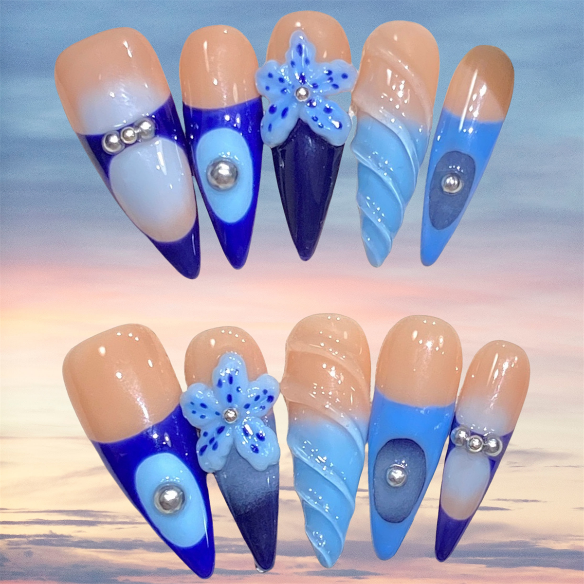 六一星球*欧美网红INS法式花朵长尖高级感Y2K可拆卸穿戴手工美甲