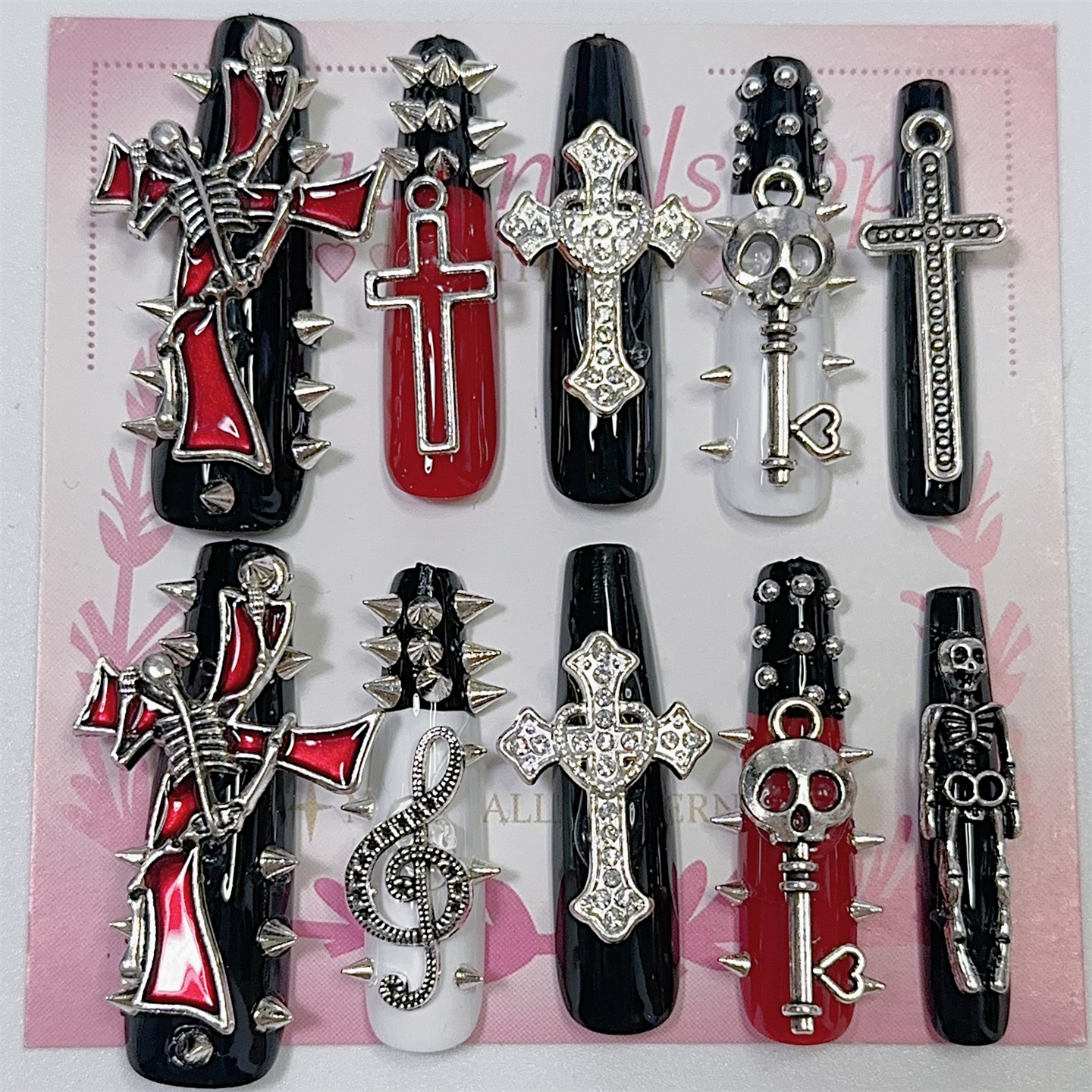 朋克红黑十字架穿戴甲