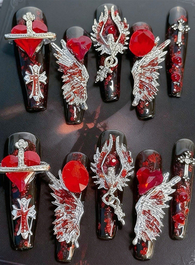 y2k千禧辣妹红黑穿戴甲