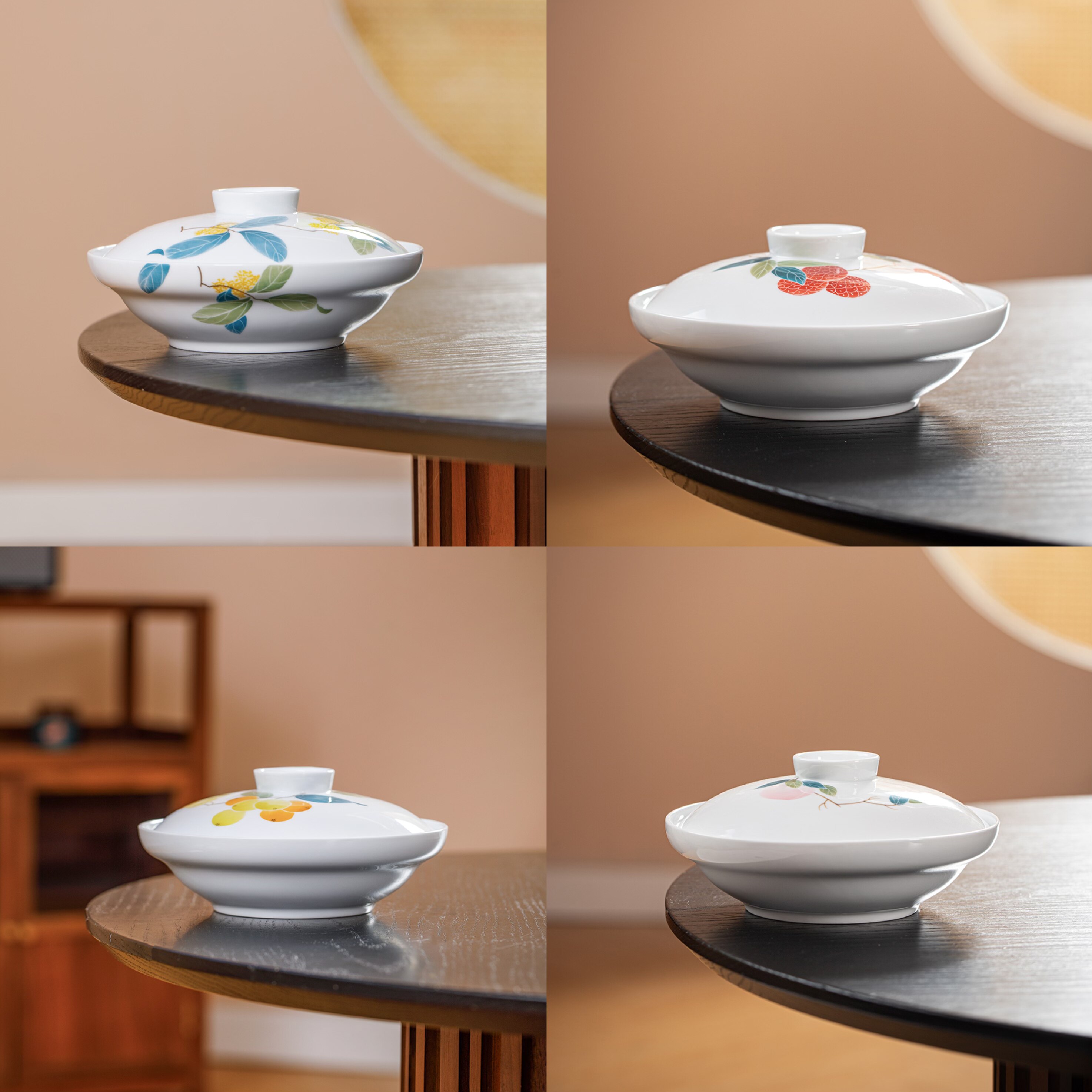 景德镇陶瓷盘子家用菜盘釉下彩手绘盘子创意国画风餐具菜盘带盖