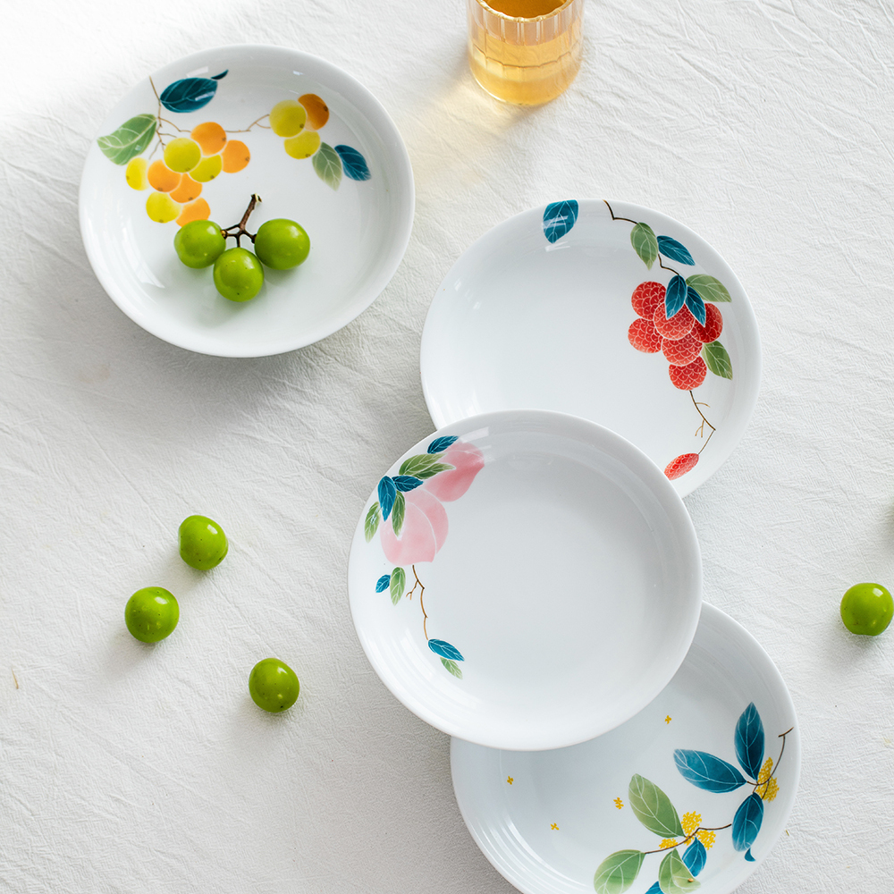 景德镇陶瓷盘子家用釉下彩手绘水果图盘子创意国画风餐具家用盘