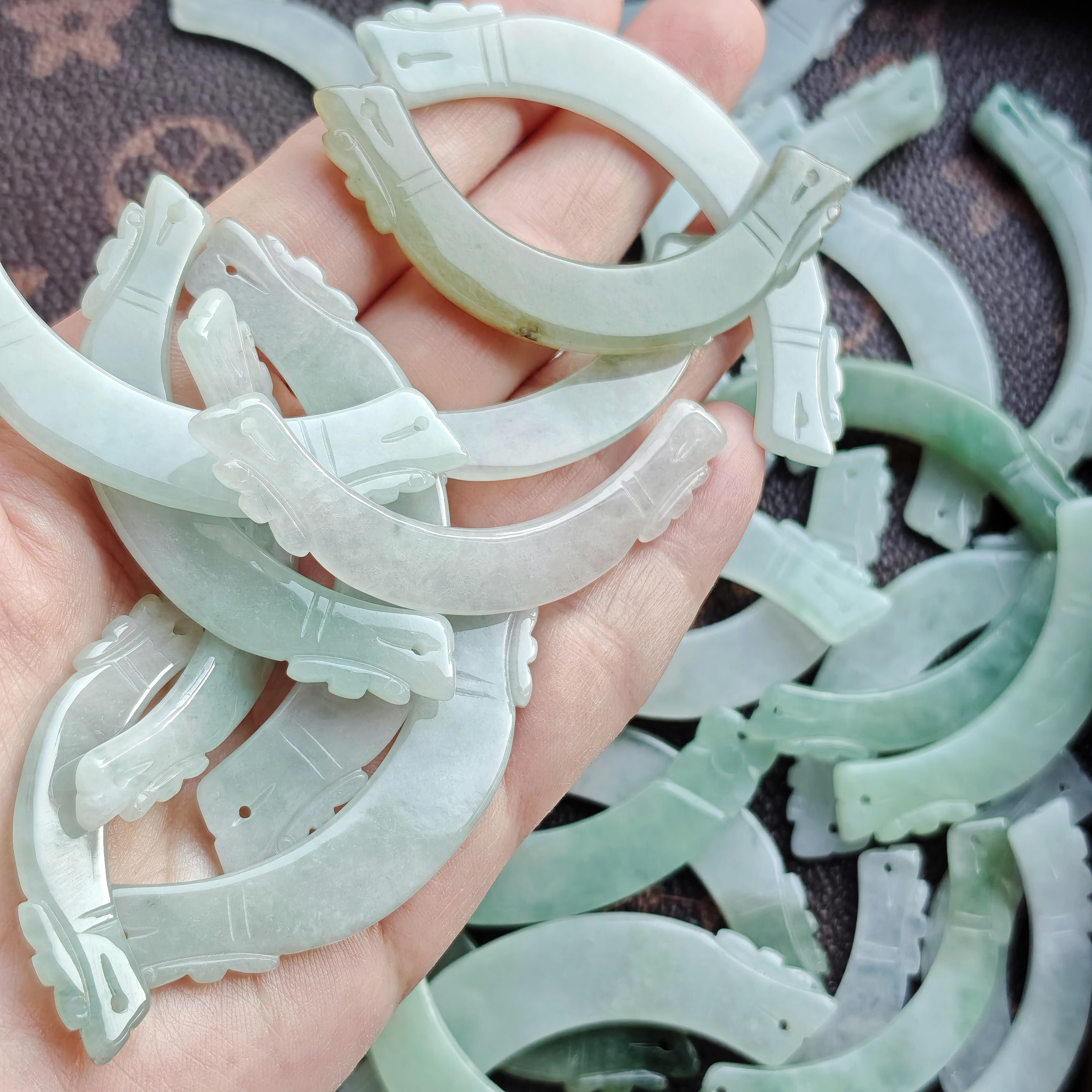 一物一拍天然a货翡翠玉衡吊坠手工雕刻双龙玉衡吊坠挂件手工配件