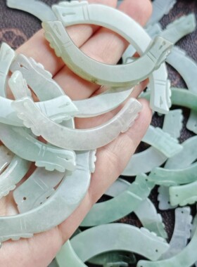 冰糯双龙雕刻翡翠吊坠DIY配件
