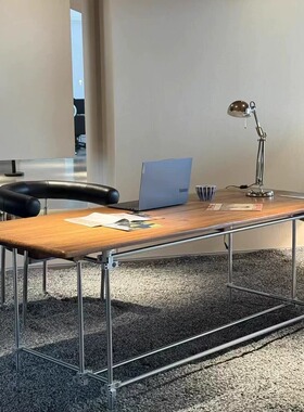 包豪斯光轴榆木书桌复古工业风格办公桌设计师餐桌工作室会议桌子