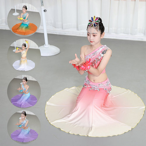 新款儿童傣族舞蹈演出服女童傣族孔雀舞包臀鱼尾裙少儿民族表演服