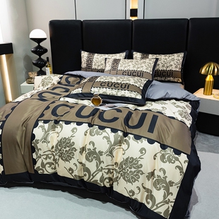 高级水洗棉床上用品被套四件套轻奢冰丝夏季三件套宿舍床单床笠全