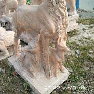 户外石雕鹿公园花园动物石头鹿雕塑母子鹿鹿草坪园林装 饰摆件