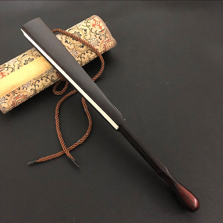 特价红木折扇宣纸扇面10寸乌木紫光檀全芯花瓶头扇骨全黑文玩扇子