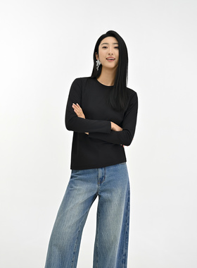 Seaweed海维恩 新款小T纯棉打底衫女舒适百搭圆领长袖T恤3810