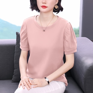 纯棉短袖 T恤衫 女2026夏季 中老年女士宽松纯色半袖 上衣 新款 妈妈装