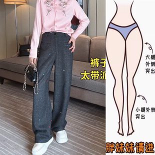 梨形高腰显瘦宽松阔腿裤 厚款 2024年冬季 景倩妮韩系彩点百搭休闲裤