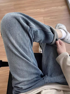 大码 窄版 阔腿裤 2024新款 宽松直筒裤 牛仔裤 女胖mm显瘦老爹裤 春秋款