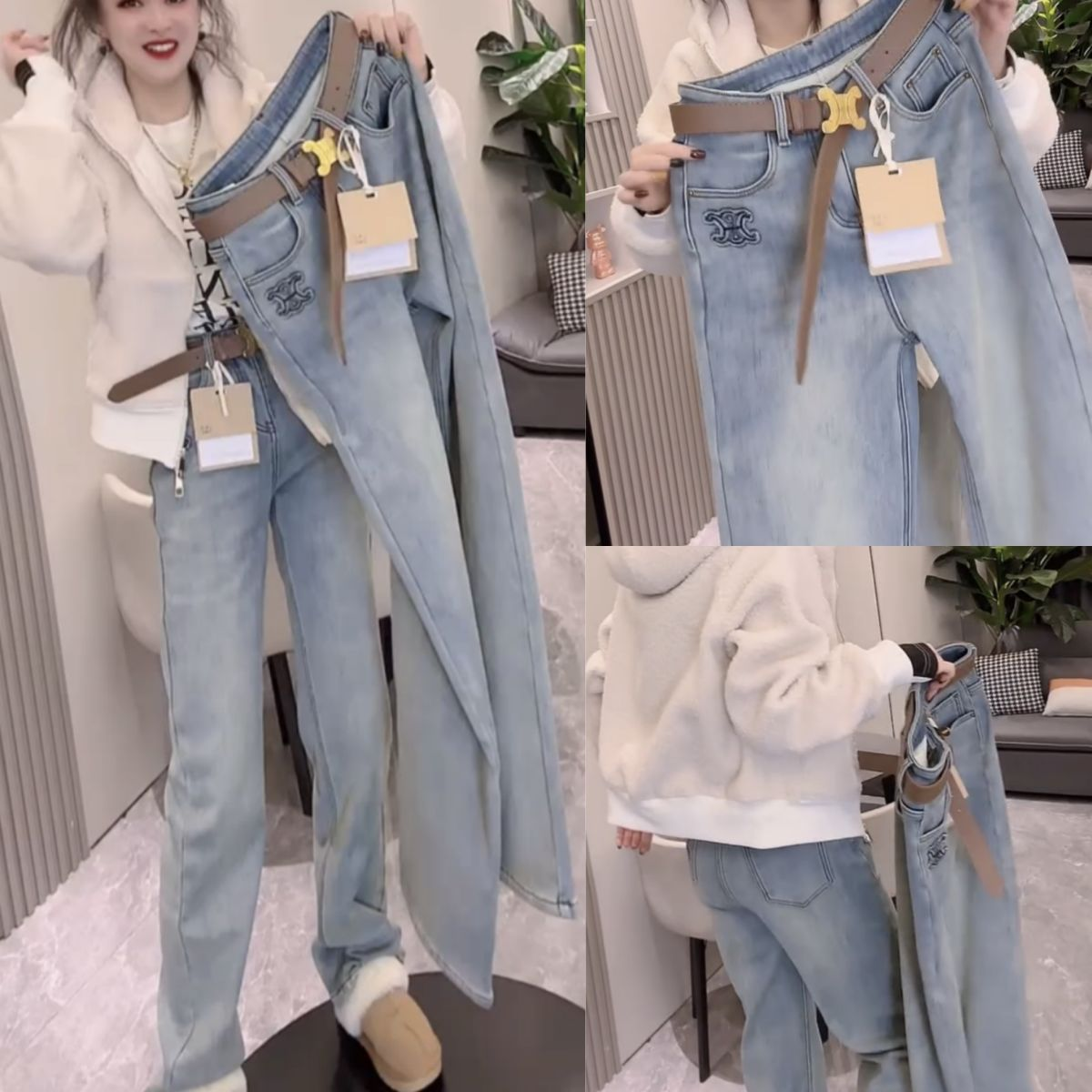 加绒加厚牛仔裤女2024年秋冬新款高腰显瘦弹力阔腿遮肉直筒裤潮,女装/女士精品,牛仔裤,淘宝优惠券,粉丝福利购,淘宝优惠卷