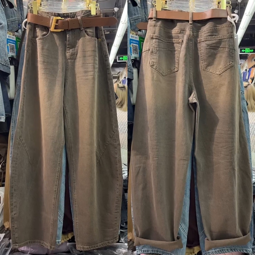 复古蓝宽松显瘦弯刀牛仔裤香蕉裤