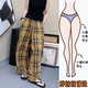 女裤 薄款 宽松bf慵懒风休闲裤 格子裤 2025年夏季 直筒阔腿裤 山本裤 子