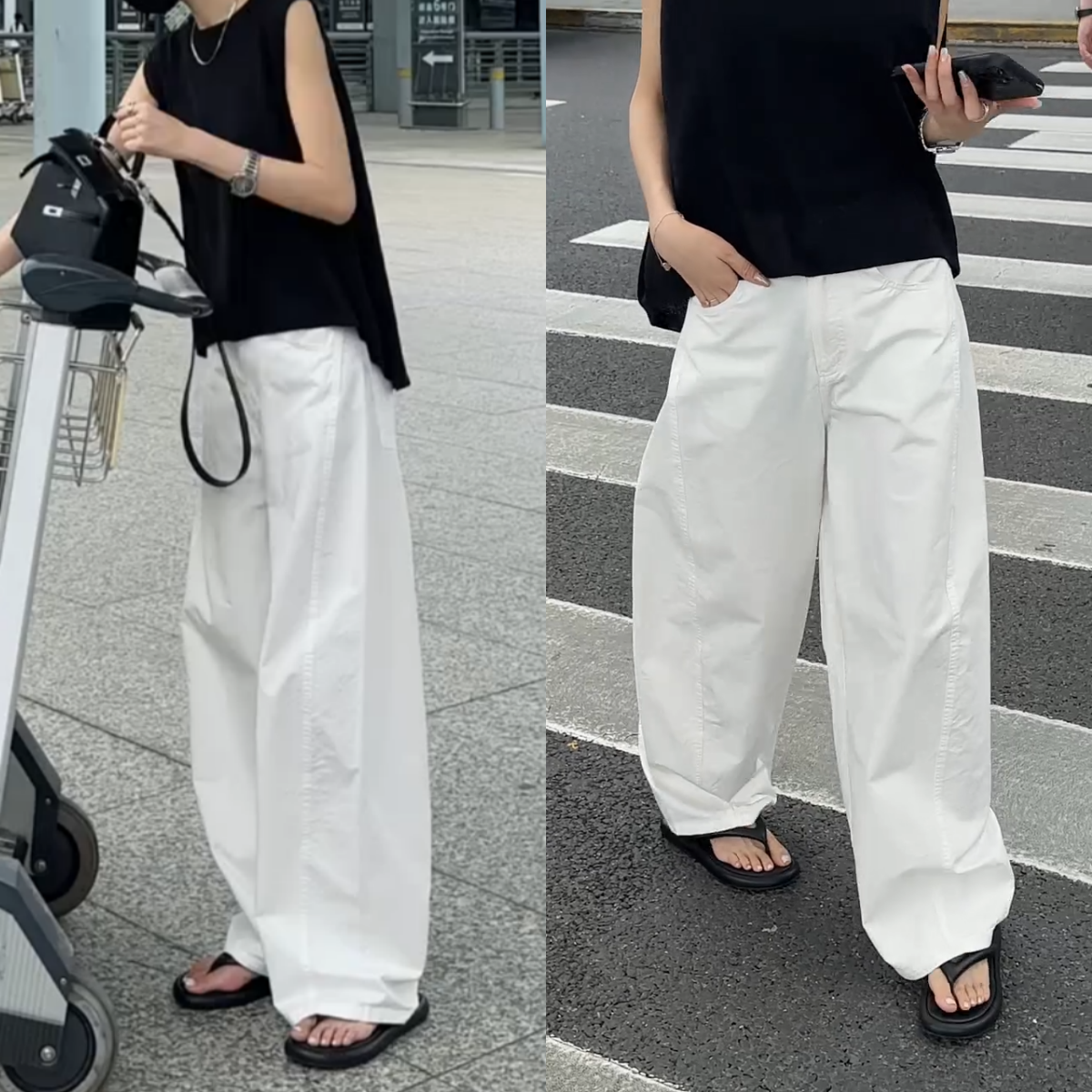 白色弯刀休闲裤宽松显瘦香蕉裤