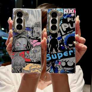 适用三星Galaxy Z Fold6折叠屏手机壳新款动漫卡通潮牌个性图案男款zfold6前后保护套硬背软边电镀镜头