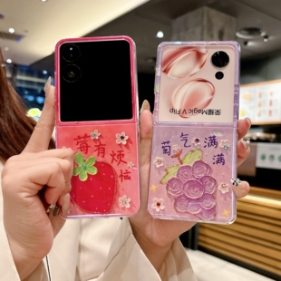 点钻油画水果适用小米MIX Flilp折叠屏手机壳创意蓝光滴胶小清新可爱男女荣耀Magic Vflip2硬防摔保护套时尚