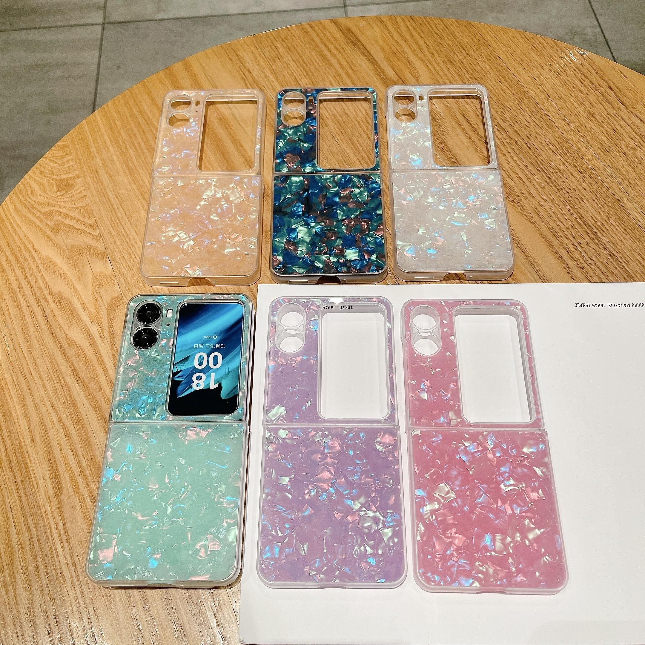 贝壳纹适用OPPO Find N2 Flip折叠屏手机壳i女款简约高级感全包透明边硬壳findn2flip新款镭射韩系防摔保护套 - 实物图