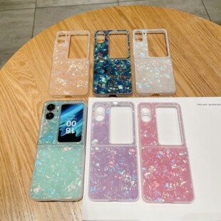 贝壳纹适用OPPO Find N2 Flip折叠屏手机壳i女款简约高级感全包透明边硬壳findn2flip新款镭射韩系防摔保护套