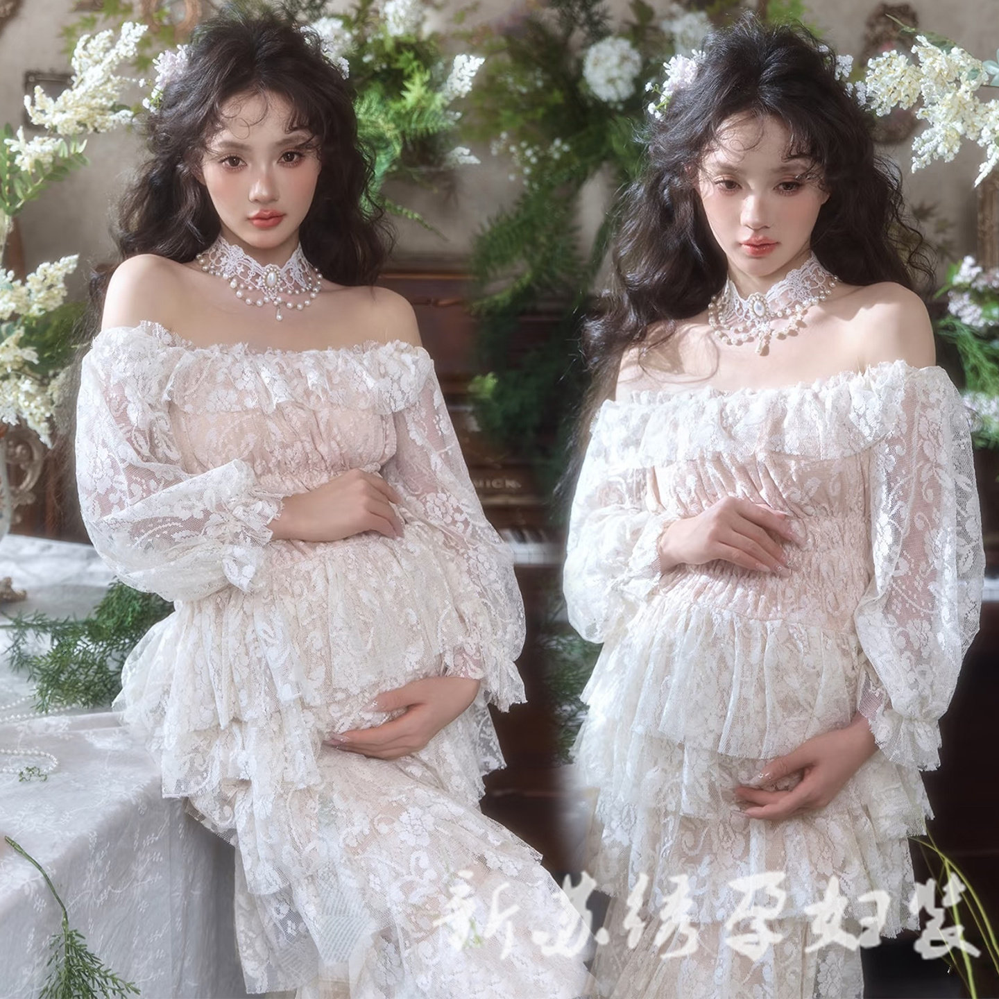 依媚坊孕妇写真法式复古纱裙