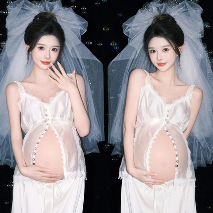 孕妇照主题影楼新款法式高级感简约风小清新孕妈咪大肚照摄影服装
