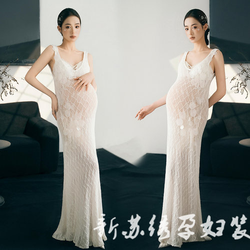 法式高级感唯美孕妈礼服蕾丝肖像