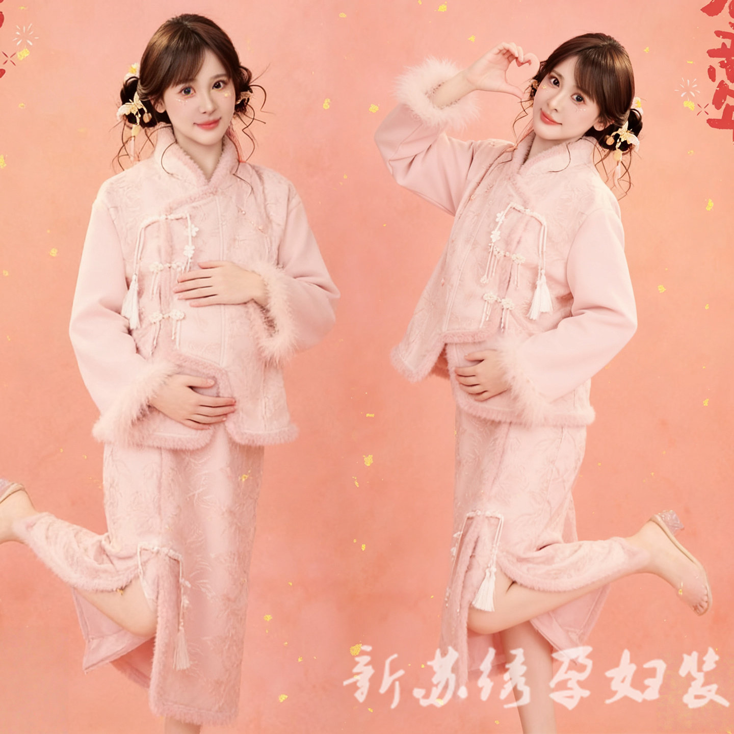 孕妇写真喜嫁主题新年中式甜美粉色高级套装孕妈肖像艺术照摄影服,孕妇装/孕产妇用品/营养,影楼服装,淘宝优惠券,粉丝福利购,淘宝优惠卷