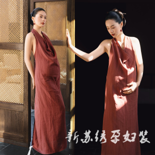 影楼新款孕妇写真复古中式清冷风高级感连衣裙肖像气质艺术照服装