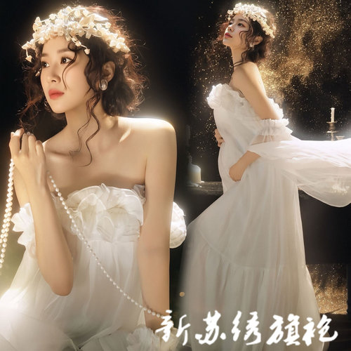 影楼孕妇法式复古白色抹胸礼服