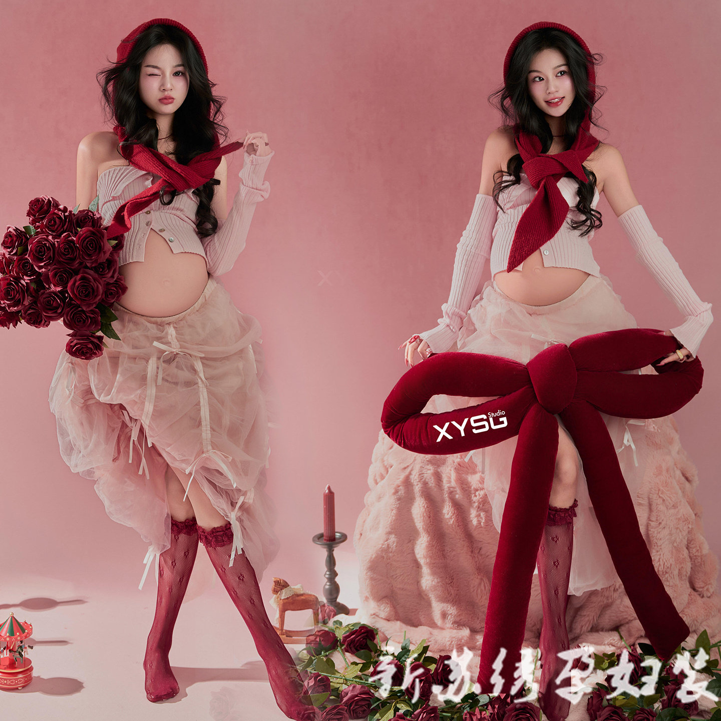 影楼新款孕妇拍照服装韩系杂志早春少女感孕妈咪大肚照写真在家拍