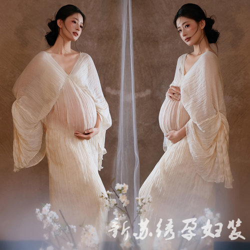 依媚坊孕妇写真复古禅意连衣裙