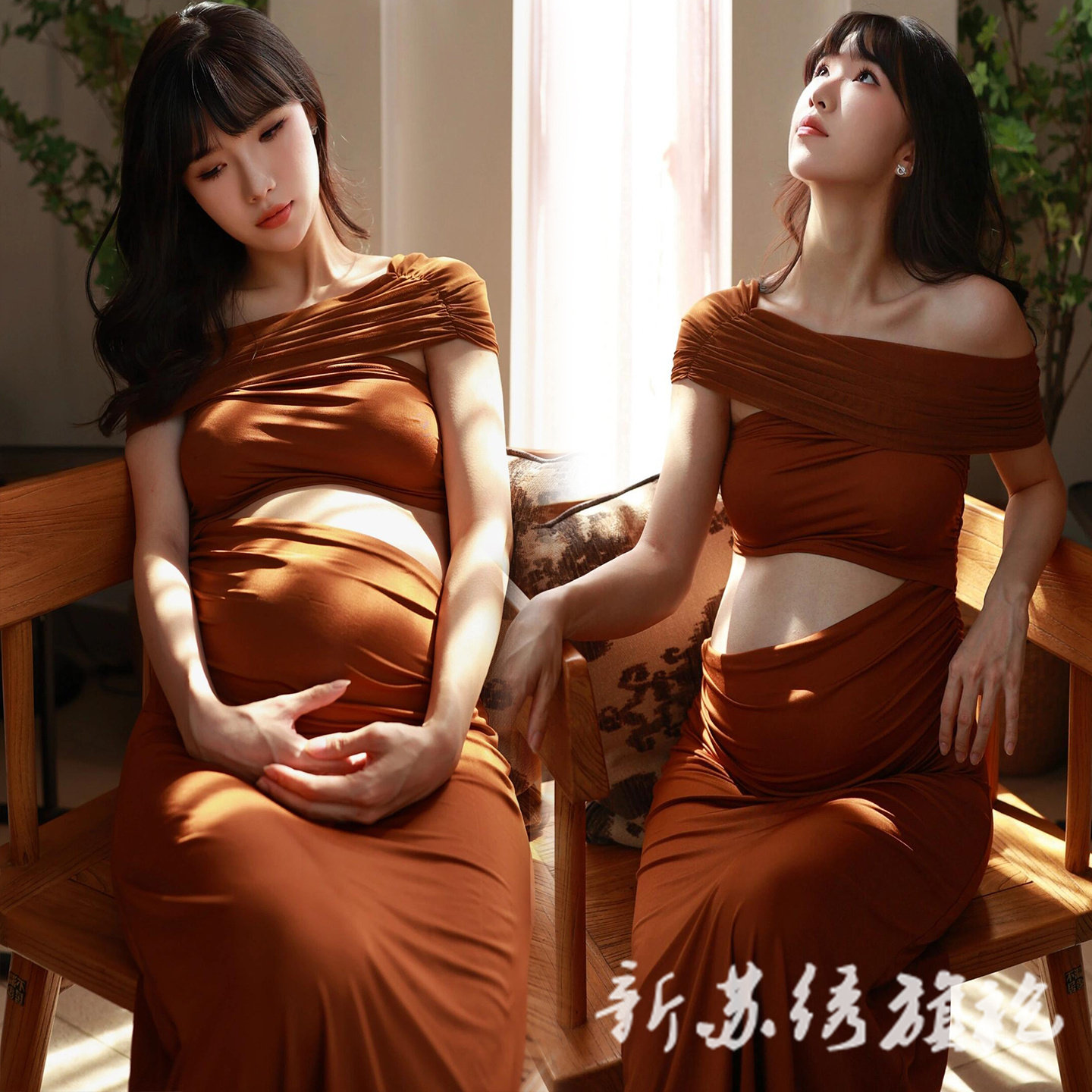 依媚坊孕妇写真斜肩褶皱影楼服