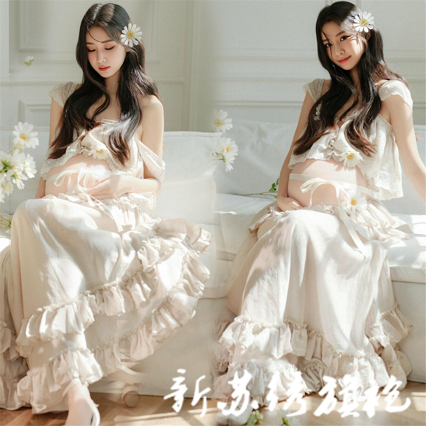 白色蕾丝蛋糕孕妇写真裙