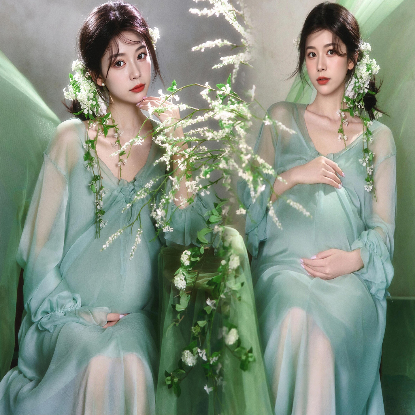 依媚坊孕妇新中式禅意唯美连衣裙