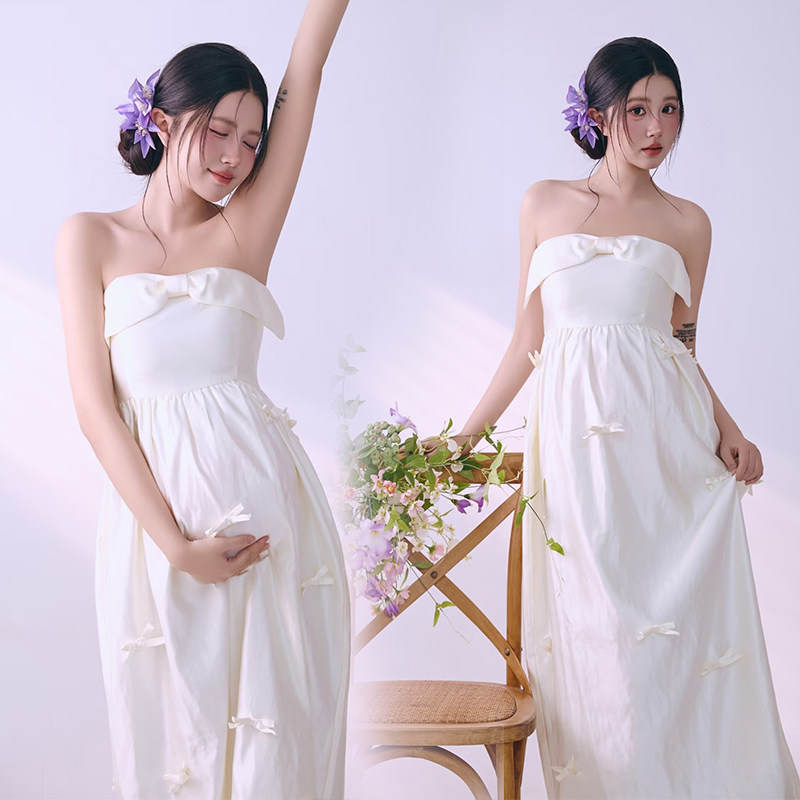 影楼孕妇法式简约抹胸裙摄影服装