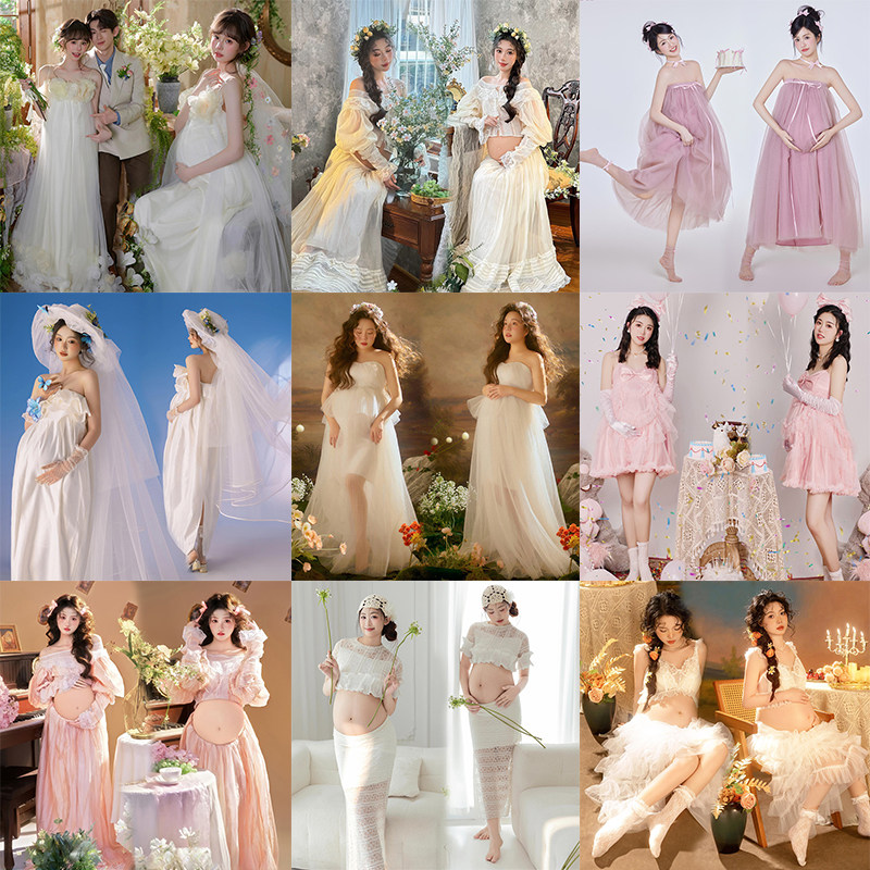 影楼新款孕妇大肚照高级感孕妈咪居家氛围感时尚艺术写真摄影服装