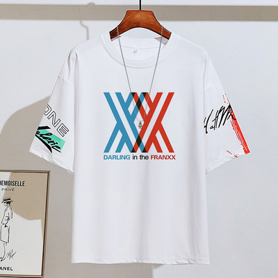 DARLING in FRANXX 宽松国家队02t恤男女夏季五分袖the短袖上衣服