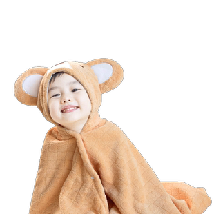 儿童浴巾女斗篷带帽比纯棉吸水婴儿洗澡浴袍男宝宝可穿裹大童超软