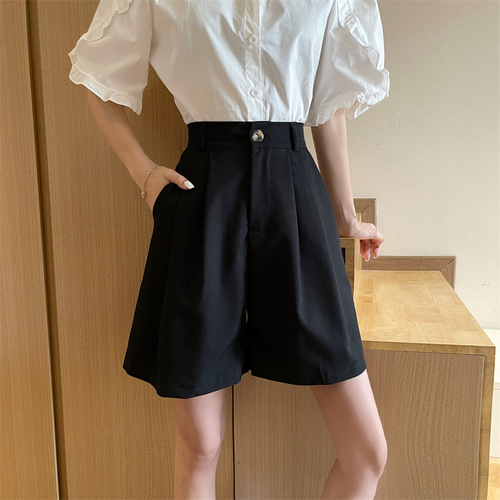 4089# real shooting 100% fiber 2022 summer Suit Shorts women's pocket straight tube wide leg quarter pants