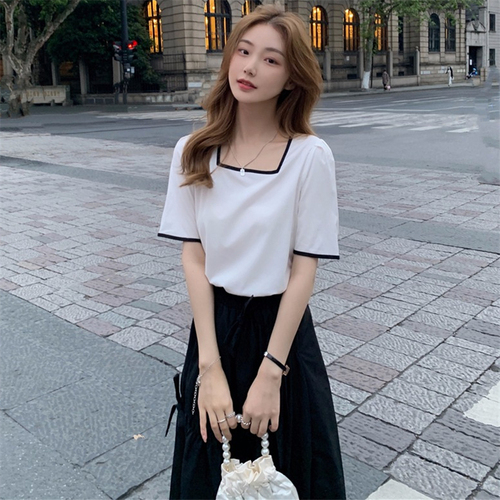 Real shot 2022 new Korean design sense of minority loose shirt T-shirt student top female summer 2039#