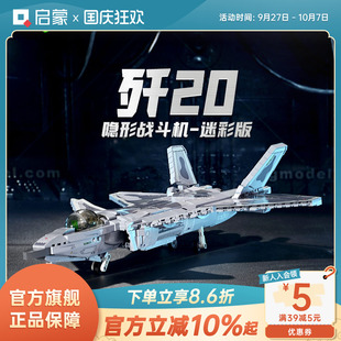 益智玩具 啟蒙積木殲20隱形戰斗機模型大國重器飛機軍事奇妙拼裝
