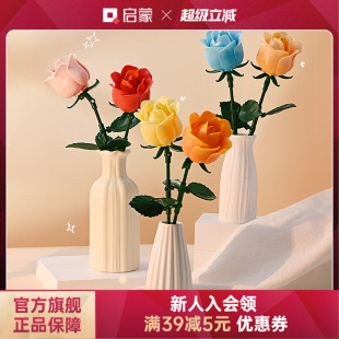 益智摆件生日礼物 启蒙积木奇妙玩具玫瑰永生积木花拼装