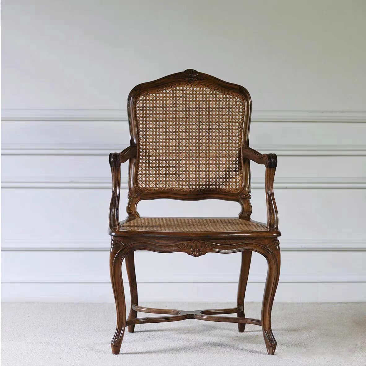 美式实木休闲椅餐椅新古典复古扶手椅子欧式书桌椅洽谈椅