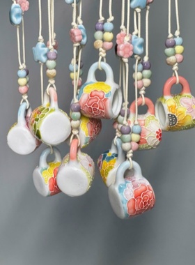 景德镇网红挂坠纯手绘万花杯挂坠