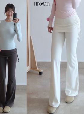 HIPOWER带屁帘假两件微喇裤健身运动速干弹力高腰显瘦腿长裤子女