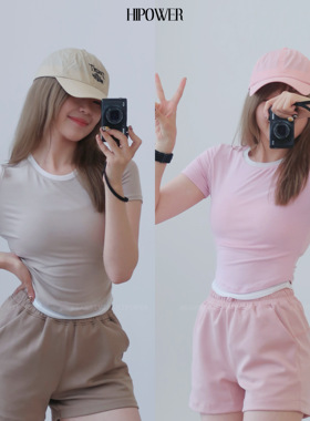 HIPOWER夏季凉感T恤运动上衣女圆领短款修身健身服速干衣瑜伽